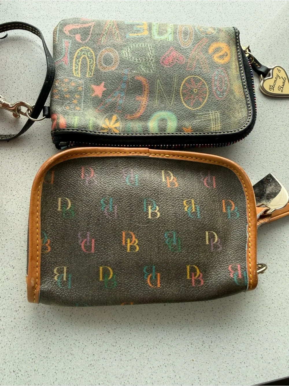 Vintage Dooney & Bourke Brown Multicolor Graphic Wristlet Duo